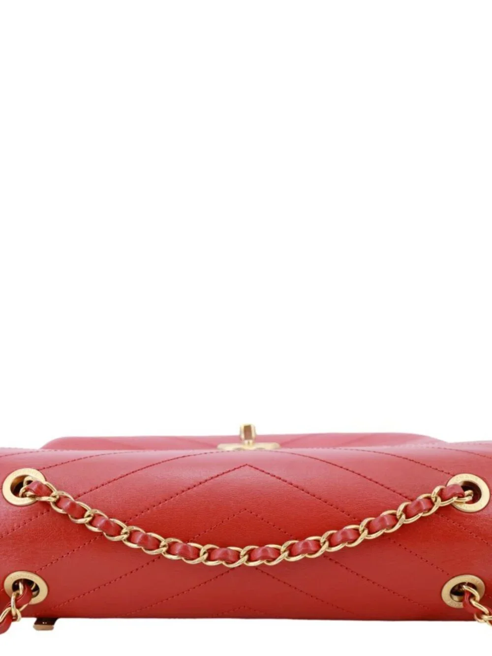 Chanel Envelope Flap Lambskin Chevron Stitched Leather Crossbody Bag Red